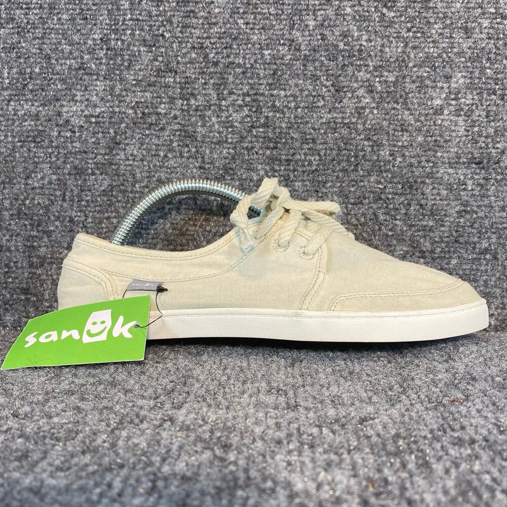 NEW Sanuk Pair O Dice Womens 6 Lace Up Canvas Shoes Beige Low Top Casual Sneaker